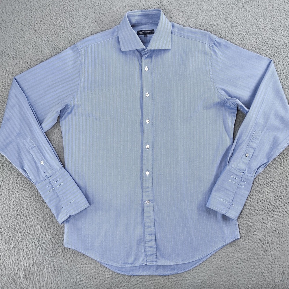 Gieves & Hawkes Shirt Mens 15.5 Blue Herringbone Dress Button Up Cotton